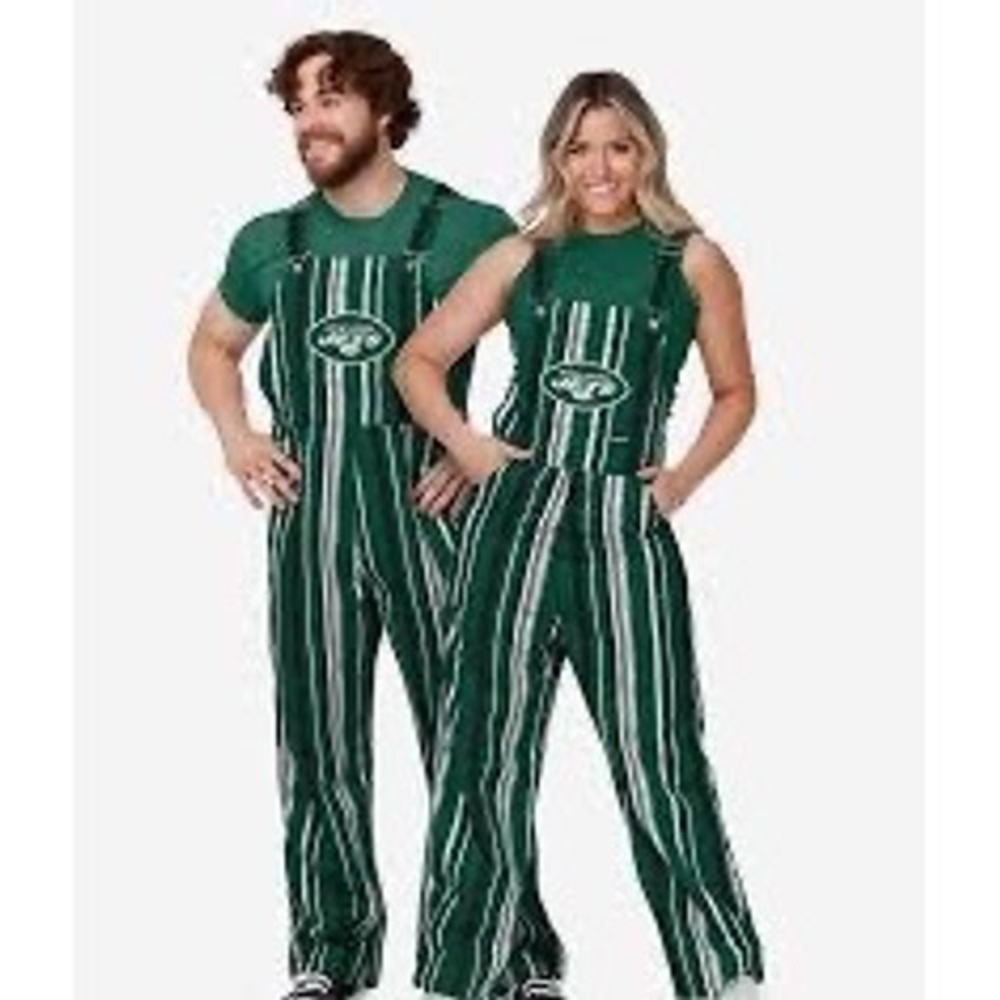 New York Jets NFL FOCO Green White Striped Bib Overalls Unisex‎ Medium NEW